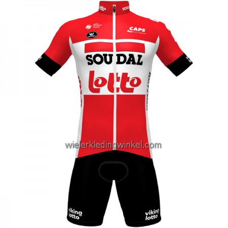 Set Fietsshirt + Korte Koersbroek 2022 Lotto Soudal Rood Wit